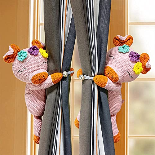 2 Stück Cartoon-Vorhangschnalle, Raffhalter, Tierriemen, Vorhanghaken, Clip, Raffhalter für Kinderzimmer, Kinderzimmer, Fensterdekoration (rosa Schwein) von N\C