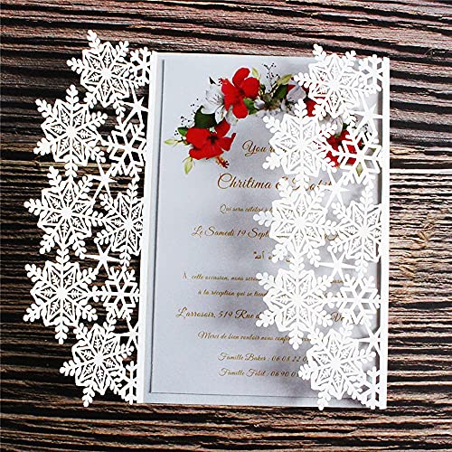 50 Sets Weihnachts-Schneeflocken-Einladungen, Schneeflocken, lasergeschnitten, Hochzeitseinladungen, benutzerdefinierte weiße Spitzeneinladungen mit Umschlag und Innenpapier (weiß), 18 x 12,5 cm von N\C