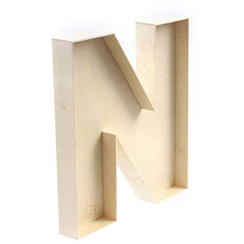 NC Holz-Buchstabe, befüllbar, handgefertigt, Sperrholz, N (freistehender Holzbuchstabe, arial fett Schrift), 22 cm hoch, 2,5 cm tief, 2 Stück von Mcties