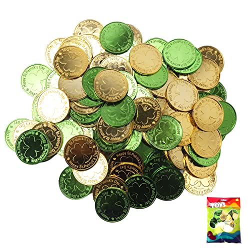 Sieman 120 Stücke St. Patrick's Day Clover Glücksmünzen Kunststoff Tischstreusel mit Kleeblättern Kordelzugbeutel für Partybedarf (120 Stücke / Grün + Gold) von N\C