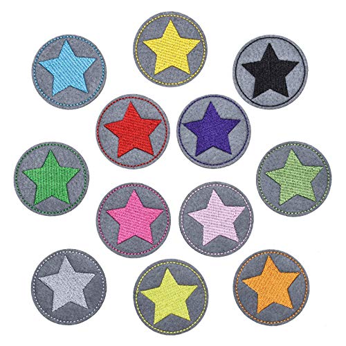 Sterne Bügelflicken Set - Runde Aufbügelflicken für Kinder, Stern Aufbügler, Aufnäher für Kleidung Reparatur, DIY Sticker - 12 Stück Sterne Bügelflicken Set - Runde Aufbügelflicken für Kinder, Stern Aufbügler, Aufnäher für Kleidung Reparatur, DIY Sticker - 12 Stück von Adipn
