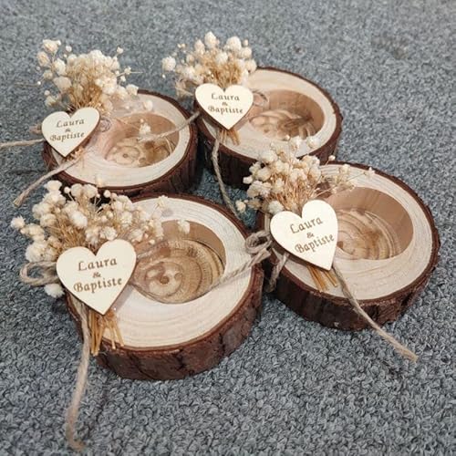 10 Stück rustikaler Hochzeits-Teelichthalter aus Holz als Dankeschön-Geschenk für die Brautparty, Babyparty, Brautjungfergeschenk (weiße Blume) von N\W