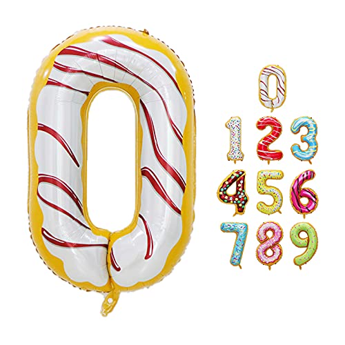 Luftballon Zahlen 0 Happy Birthday Party Deko, mit Donut Eis Motiv, Schweben mit Helium für Geburstagdeko Jubiläum, 40 Zoll 100cm aus Folie, Vivi Idee von Vivi Idee