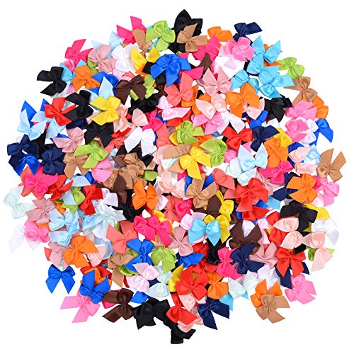 200 Stück Mini-Satinband-Schleifen, DIY Handwerk zum Nähen von Blumen, Applikationen, Basteln, Dekoration, Haar-Accessoires für Hochzeit Geschenk-Box (mehrfarbig) von OTURGC