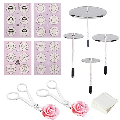 N|A Woohome 8 Stück Icing Blumennagel Set, 4 Größe Icing Blumennägel, 2 Stück Blumenheber, 2 Pack Kuchenblumen Nagelpapier für Die Vereisung von Blumendekoration von Woohome