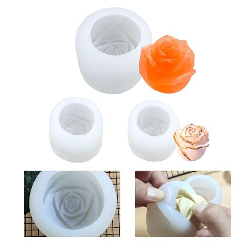 Kerzenform Kerzen Gießform Silikonformen 3D Rose Blumenform - 3 Stück Blumen Silikon Seifenform DIY Candles Mould Handbuch Seifen Gießformen Handwerk Machen von N-D