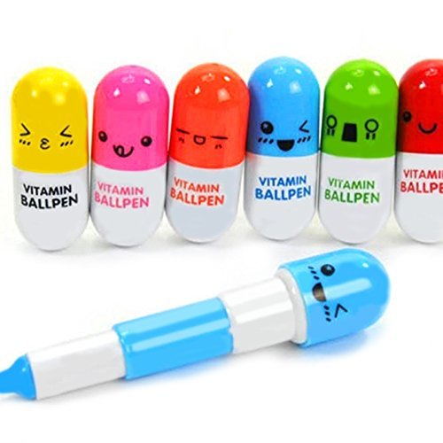 6 x Vitamin Kugelschreiber Nette lustige einziehbare Neuheit Kapselförmige Kugelschreiber, ideal für Geschenke oder Schulsachen, verschiedene zufällige Farben Sehr praktisch und beliebt Nützlich und von N-K