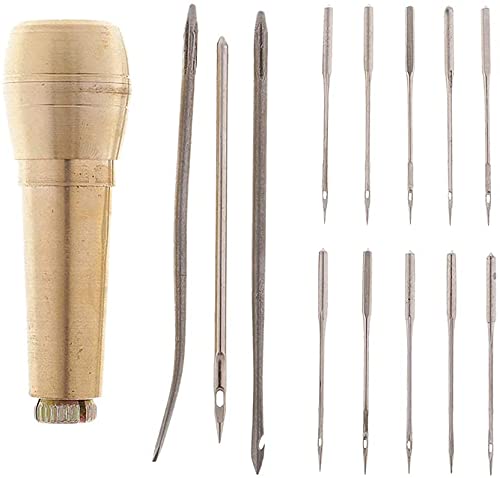 14-teiliges Set Ahle Stitcher Nähnadel Nadel mit Kupfergriff Leder Arbeitsschuh Reparatur Canvas Zelt Nähen Leder Handwerk Praktisches Design und langlebig von N-K