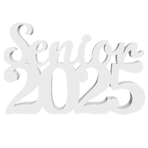 Senior 2025 Schild Abschlussdekorationen, weiße Kunstholz-Foto-Requisiten, 2025 Abschluss-Tischdekorationen für jede Schulparty von N MAGEAN