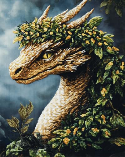 DIY Knüpfteppich Zum Selber Knüpfen Drache Mit Kranz Knüpfset Für Teppiche，Knüpfset Mit Fantasietieren，Knüpfset Für Teppiche，Diy-Knüpfset Für Teppiche，Gobelin-Kissen，Vorgedruckte Muste 55x75cm von N.LANSHAN