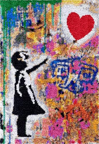 Diy Knüpfteppich Zum Selber Knüpfen Knüpfhaken-Teppich-Set „Girl And Love“，Graffiti-Kunst，Knüpfhaken-Teppich-Set Für Erwachsene，Teppich-Verschlusshaken-Knüpfset Mit Vordruck，Diy-3D-Ba 23x35in von N.LANSHAN