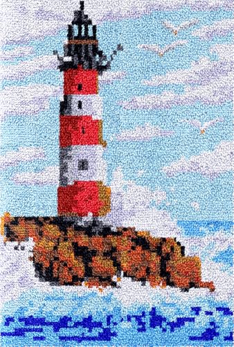 Diy Knüpfteppich Zum Selber Knüpfen Leuchtturm Auf See Knüpfhakenset Meereswellen Meereslandschaft Teppichherstellungsset Für Erwachsene Diy Bastelset Knüpfhakenteppichset Gobelinkissen Vo 31x45in von N.LANSHAN