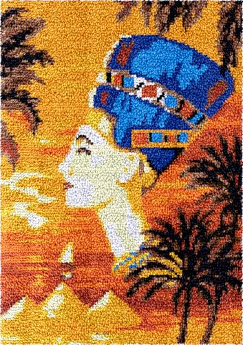 Diy Teppich Knüpfen Set Knüpfhaken-Teppichset Mit Ägyptischen Figuren，Pyramidenlandschaft，Diy-Teppichherstellungsset Für Erwachsene，Kreuzstichset，Teppichherstellung，Handarbeit Für Anf 20x15in von N.LANSHAN