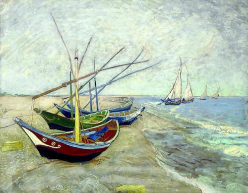 Kreuzstich-Set, 11 Karat, Gestempelt Fischerboote Am Ufer, Ölgemälde Von Van Gogh Einfache Muster, Stickerei, Kreuzstich-Zubehör Diy Stickbilder Vorgedruckt Kreuzstich Für Anfänger Home De 40x50cm von N.LANSHAN