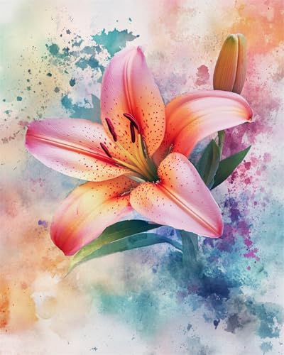 N.LANSHAN 11CT Diy Cross Stitch Kit Aquarell Lilienblüten Vorgedruckt Kreuzstich Stickpackungen Stickbild Stickset Sticken Set Für Erwachsene 80x100cm von N.LANSHAN