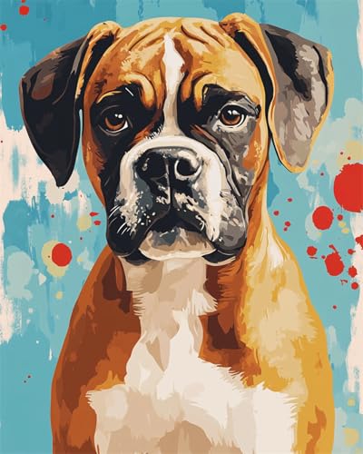 N.LANSHAN 11CT Diy Cross Stitch Kit Boxerhund Tierportrait Vorgedruckt Kreuzstich Stickpackungen Stickbild Stickset Sticken Set Für Erwachsene 30x40cm von N.LANSHAN
