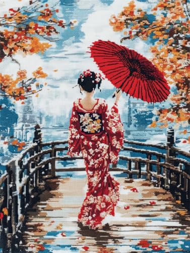 N.LANSHAN 11CT Diy Embroidery Kit Anime-Szenerie, Orientalische Frau Vorgedruckt Sticken Set Stamped Cross Stitch Pre-Printed Pattern Stickerei Diy Home Decoration 40x50cm von N.LANSHAN