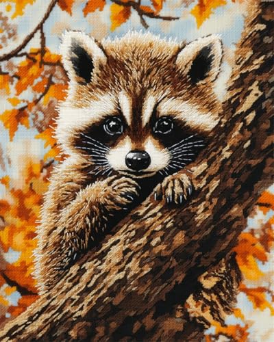 N.LANSHAN 11CT Diy Embroidery Kit Waschbär-Cartoon-Tier Auf Baum Kreuzstich-Ornament-Set Für Erwachsene Und Anfänger,Stickset Mit Zählmuster,Heimdekoration 50x70cm N.LANSHAN 11CT Diy Embroidery Kit Waschbär-Cartoon-Tier Auf Baum Kreuzstich-Ornament-Set Für Erwachsene Und Anfänger,Stickset Mit Zählmuster,Heimdekoration 50x70cm von N.LANSHAN