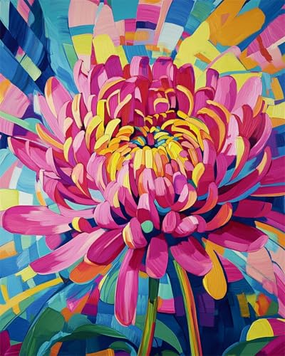 N.LANSHAN 11CT Diy Sticken Set Erwachsene Rosa Chrysantheme Stickvorlagen Stickbilder Kreuzstich Vorgedruckt,Bilder Stickerei Set Diy Stickpackung Kits 60x80cm von N.LANSHAN
