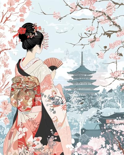 N.LANSHAN 11CT Diy Stickset Für Anfänger Retro Japanischer Oiran Stickvorlagen Wasserlöslich Kreuzstich Stickpackung Sticken Stickbild Set Für Erwachsene Anfänger 40x50cm von N.LANSHAN