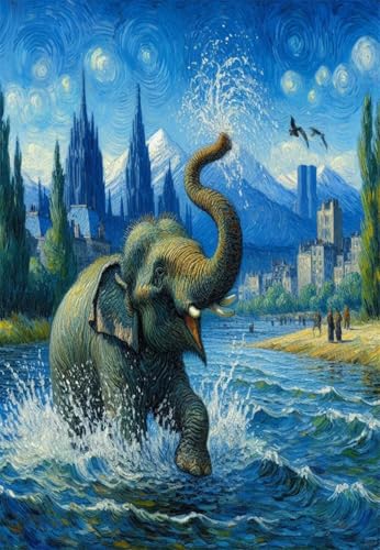 N.LANSHAN 11Ct Diy Kreuzstich Set Elefant Im Wasser Cross Stitch Kit Landschaftsölgemäldestickvorlagen Stickbilder Vorgedruckt Kreuzstich Stickpackungen Stickpackung Cross Stitch 30x40cm von N.LANSHAN