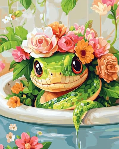 N.LANSHAN DIY Knüpfen Set Teppich Cartoon Schlangentiere Und Blumen Knüpfteppich-Set，Handgefertigte Teppich-Sets Mit Vordruck，DIY 3D-Bastelgeschenk 55x75cm von N.LANSHAN