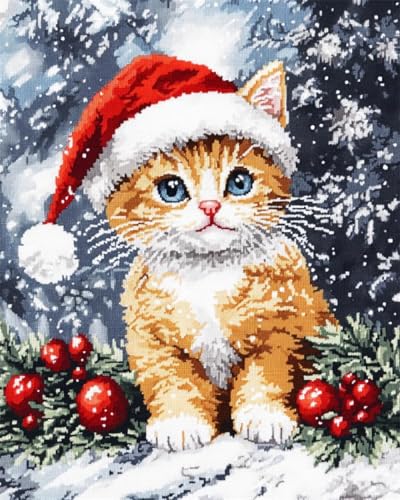 N.LANSHAN DIY Knüpfen Set Teppich Cartoon Weihnachten Katze Tier Diy-Knüpfset，Handarbeit，Stickerei，Wandteppich，Teppichherstellung，Geschenk Für Heimwerker 100x140cm von N.LANSHAN