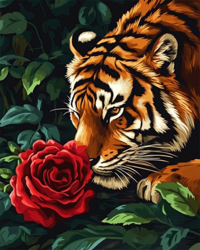 N.LANSHAN DIY Knüpfen Set Teppich Fantasie-Tiger Und Rosen Knüpfteppich-Set Für Anfänger，Stickset，3D-Bastelsets，Dekoration 80x115cm von N.LANSHAN