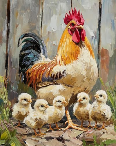 N.LANSHAN DIY Knüpfen Set Teppich Hahn Und Huhn Tiere Knüpfteppich-Sets Für Anfänger，Diy-Handarbeit，Häkelteppich-Set，Heimdekoration 90x120cm von N.LANSHAN