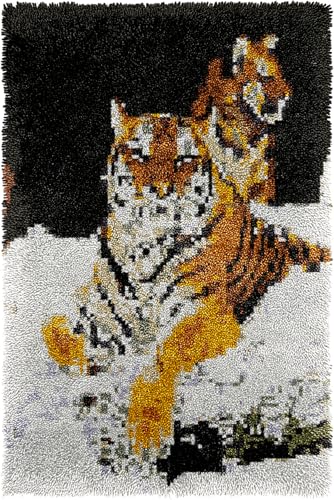 N.LANSHAN DIY Knüpfen Set Teppich Tiger Tier Im Schnee Knüpfteppich-Set，Handgefertigte Teppich-Sets Mit Vordruck，DIY 3D-Bastelgeschenk 90x120cm von N.LANSHAN