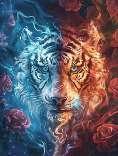 N.LANSHAN DIY Knüpfstern Set Fantasy Wasser Und Feuer Tiger Diy-Häkelsets，Stickset，Knüpfteppich-Set Für Anfänger，Handarbeit，Heimdekoration 90x120cm von N.LANSHAN