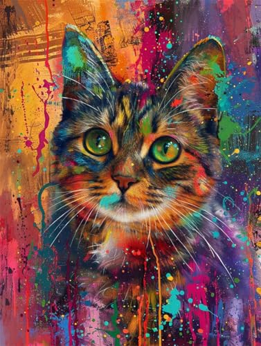 N.LANSHAN DIY Knüpfstern Set Farbe Gekritzel Katze Tier Knüpfpackungen Für Teppiche Mit Bunten Mustern，Stick- Und Nähset 100x140cm von N.LANSHAN