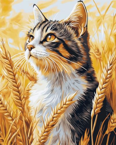 N.LANSHAN DIY Knüpfstern Set Katze Tier Ölgemälde Diy-Häkelsets，Stickset，Knüpfteppich-Set Für Anfänger，Handarbeit，Heimdekoration 100x140cm von N.LANSHAN