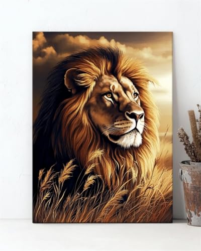 N.LANSHAN DIY Knüpfstern Set Löwe Tier Und Landschaft Knüpfteppich-Set Für Erwachsene Und Kinder，Kreuzstich-Sets，Teppich，Wandteppich，Handarbeit 100x140cm von N.LANSHAN