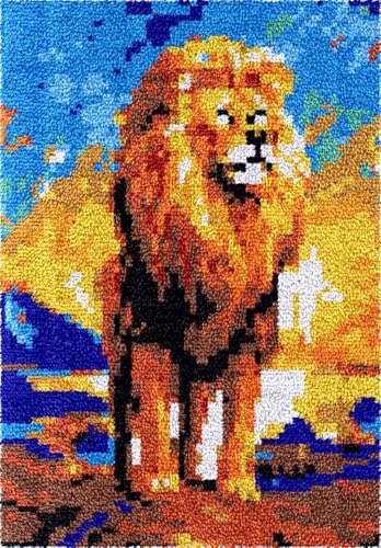 N.LANSHAN DIY Knüpfstern Set Löwen- Und Sonnenaufgangslandschaft Diy-Knüpfteppich-Set，Teppichherstellungssets，Kreuzstich-Stickerei-Sets，Handarbeiten 100x140cm von N.LANSHAN