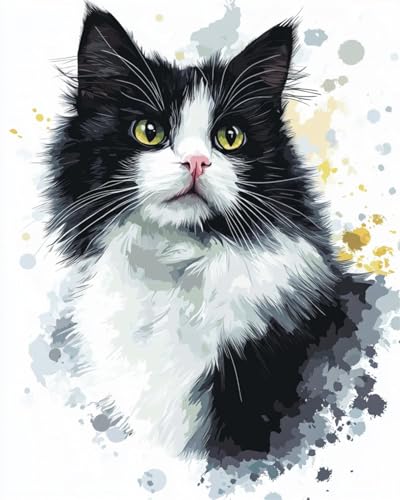 N.LANSHAN DIY Knüpfstern Set Schwarz Und Weiß Katze Tier Knüpfteppich-Set，Handgefertigte Teppich-Sets Mit Vordruck，DIY 3D-Bastelgeschenk 100x140cm von N.LANSHAN