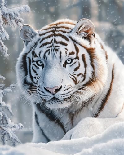 N.LANSHAN DIY Knüpfstern Set Weißer Tiger Tierporträt Knüpfteppich-Sets Für Anfänger，Diy-Handarbeit，Häkelteppich-Set，Heimdekoration 90x120cm von N.LANSHAN