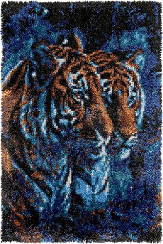 N.LANSHAN DIY Knüpfstern Set Zwei Tiger Tiere Knüpfteppich-Set，Handgefertigte Teppich-Sets Mit Vordruck，DIY 3D-Bastelgeschenk 90x120cm von N.LANSHAN