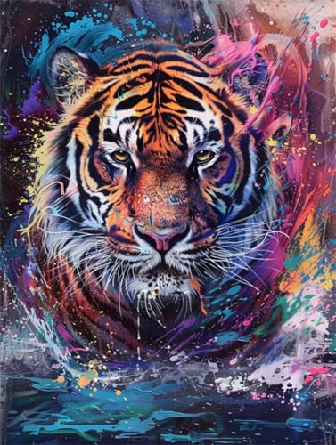 N.LANSHAN DIY Knüpfteppich Bunter Graffiti-Tiger Knüpfpackungen Für Teppiche Mit Bunten Mustern，Stick- Und Nähset 100x140cm von N.LANSHAN