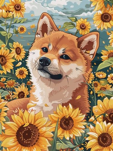 N.LANSHAN DIY Knüpfteppich Cartoon-Hundetiere Und Blumen Knüpfpackungen Für Teppiche Mit Bunten Mustern，Stick- Und Nähset 60x90cm von N.LANSHAN