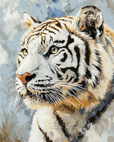 N.LANSHAN DIY Knüpfteppich Cartoon Weißer Tiger Tier Knüpfteppich-Set，Handgefertigte Teppich-Sets Mit Vordruck，DIY 3D-Bastelgeschenk 100x140cm von N.LANSHAN