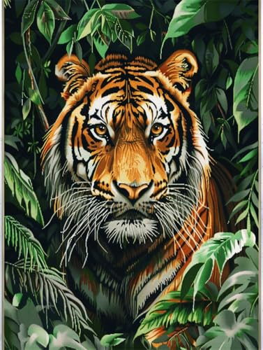 N.LANSHAN DIY Knüpfteppich Dschungeltigertier Diy-Knüpfset，Handarbeit，Stickerei，Wandteppich，Teppichherstellung，Geschenk Für Heimwerker 60x90cm von N.LANSHAN
