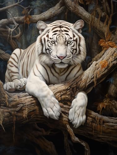 N.LANSHAN DIY Knüpfteppich Fantasie Weißer Tiger Tier Knüpfteppich-Set Für Erwachsene Und Kinder，Kreuzstich-Sets，Teppich，Wandteppich，Handarbeit 80x115cm von N.LANSHAN