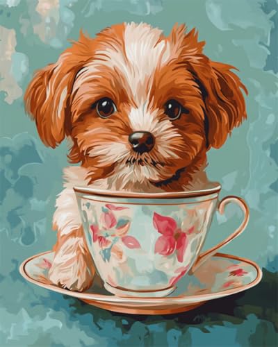 N.LANSHAN DIY Knüpfteppich Fantasiehund Und Tasse Diy-Knüpfteppich-Set，Teppichherstellungssets，Kreuzstich-Stickerei-Sets，Handarbeiten 100x140cm von N.LANSHAN