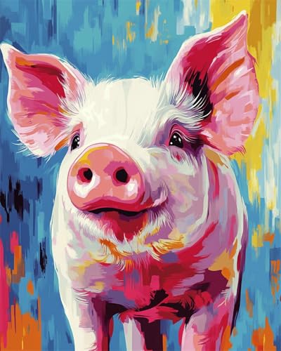 N.LANSHAN DIY Knüpfteppich Schwein Tierportrait Diy-Häkelsets,Stickset,Knüpfteppich-Set Für Anfänger,Handarbeit,Heimdekoration 60x90cm von N.LANSHAN