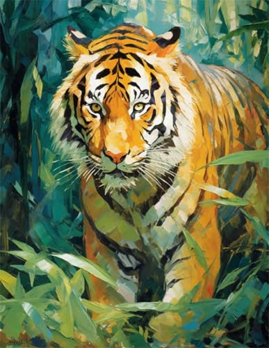 N.LANSHAN DIY Knüpfteppich Tiger Tier Ölgemälde Diy-Häkelsets，Stickset，Knüpfteppich-Set Für Anfänger，Handarbeit，Heimdekoration 100x140cm von N.LANSHAN