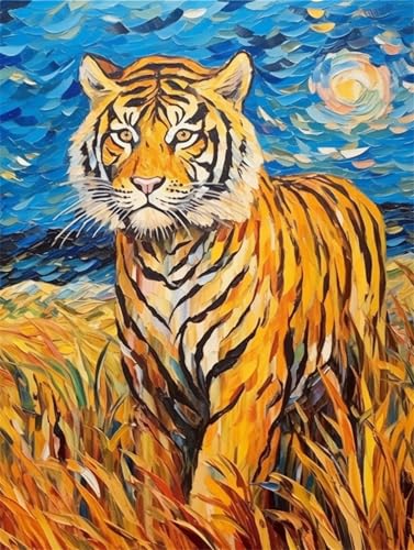 N.LANSHAN DIY Knüpfteppich Tiger Tier Und Weizenfeld Knüpfteppich-Sets Für Anfänger，Diy-Handarbeit，Häkelteppich-Set，Heimdekoration 100x140cm von N.LANSHAN