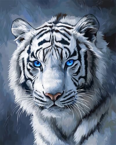 N.LANSHAN DIY Knüpfteppich Weißer Tiger Tierporträt Knüpfpackungen Für Anfänger，Senioren Und 3D-Heimwerker. Teppich-Set. 90x120cm von N.LANSHAN
