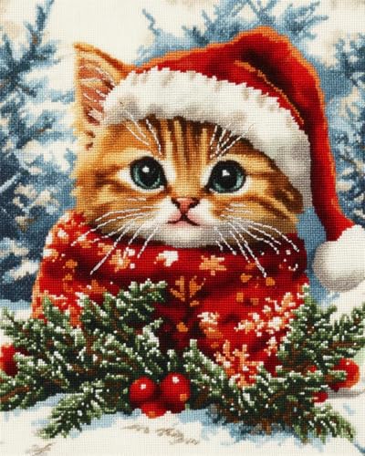 N.LANSHAN DIY Knüpfteppich Zum Selber Knüpfen Cartoon Weihnachten Katze Tier Diy-Häkelsets，Stickset，Knüpfteppich-Set Für Anfänger，Handarbeit，Heimdekoration 100x140cm von N.LANSHAN