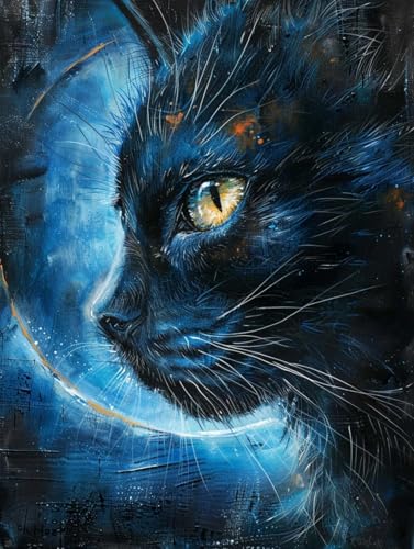 N.LANSHAN DIY Knüpfteppich Zum Selber Knüpfen Fantasie Schwarze Katze Tier Knüpfpackungen Für Teppiche Mit Bunten Mustern，Stick- Und Nähset 100x140cm von N.LANSHAN